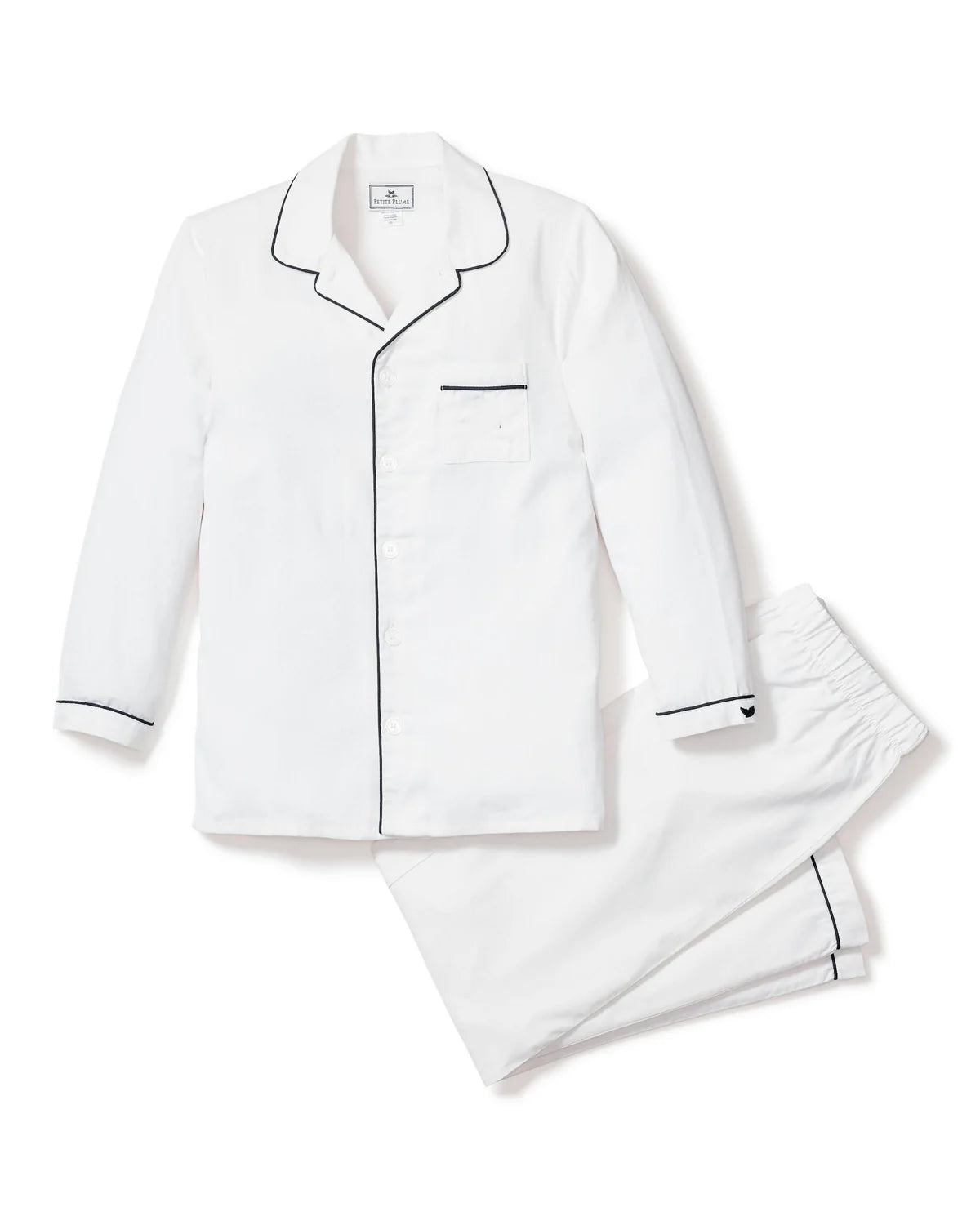 White Pajama Set with Navy Piping
