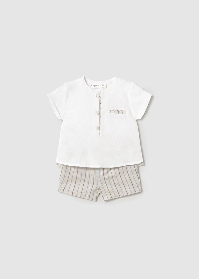 Mayoral- Baby Cream Linen/Stripe Short Set