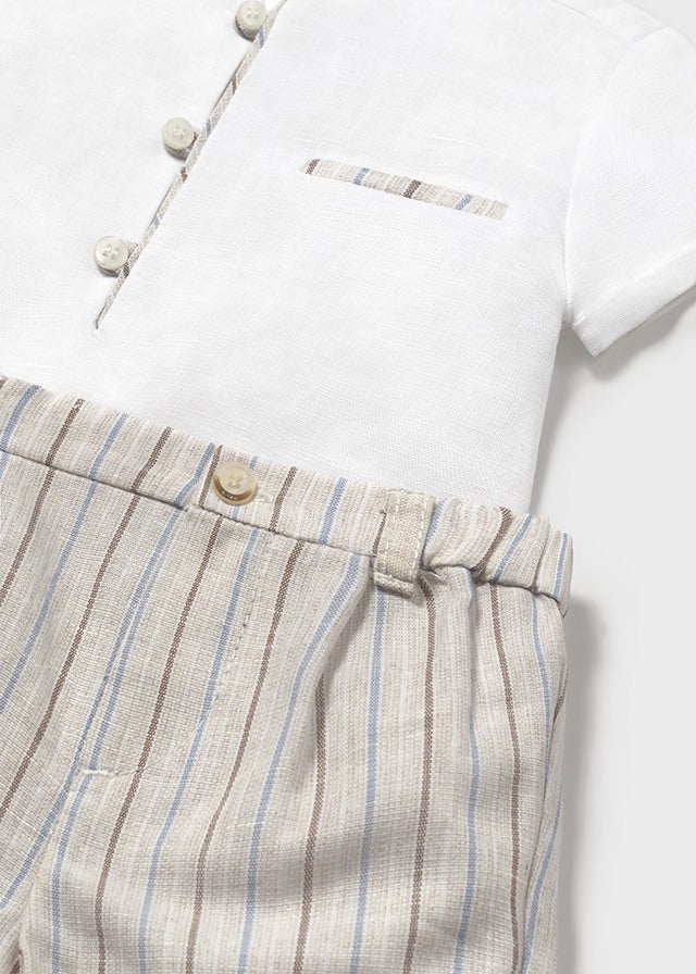 Mayoral- Baby Cream Linen/Stripe Short Set