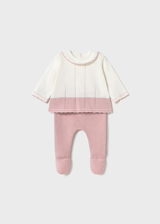 Mayoral- Sakura Pink Embroidered Long Knit Set