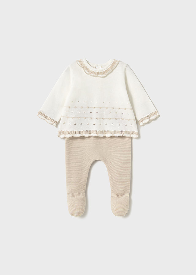 Mayoral - Piedra Cream Embroidered Long Knit Set