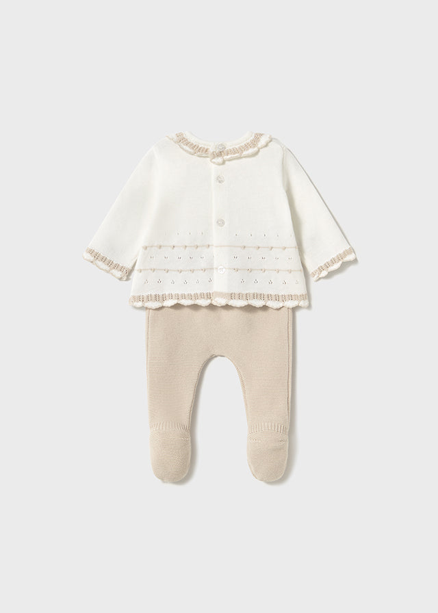 Mayoral - Piedra Cream Embroidered Long Knit Set