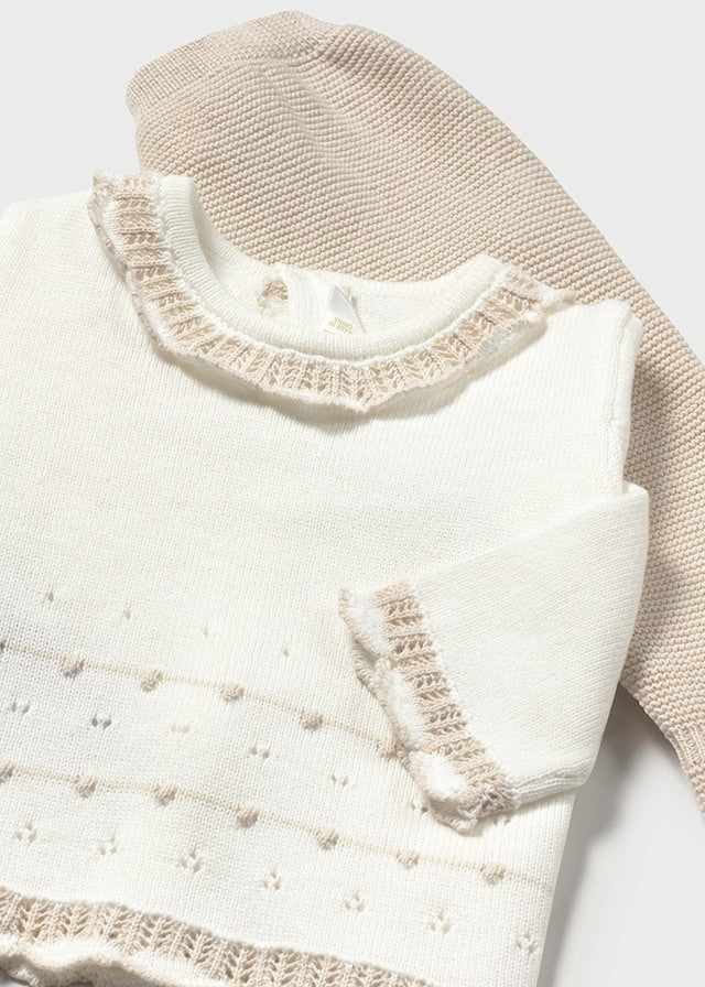 Mayoral - Piedra Cream Embroidered Long Knit Set