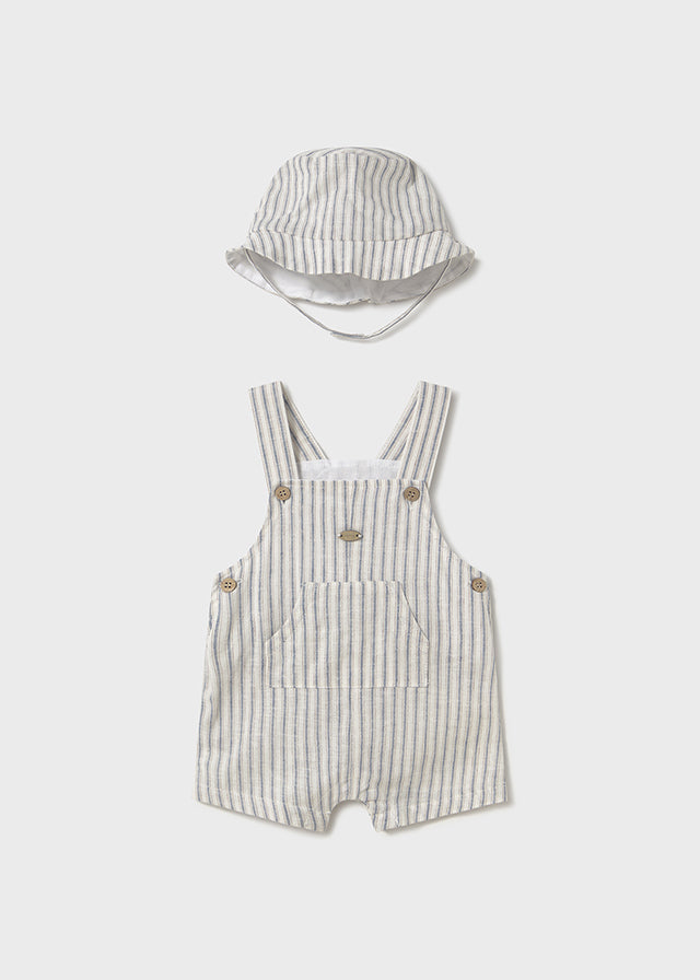 Mayoral- Boys Cream Striped Overall/Hat