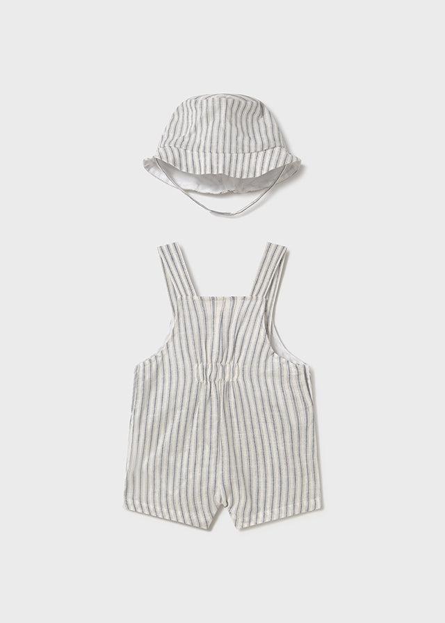 Mayoral- Boys Cream Striped Overall/Hat