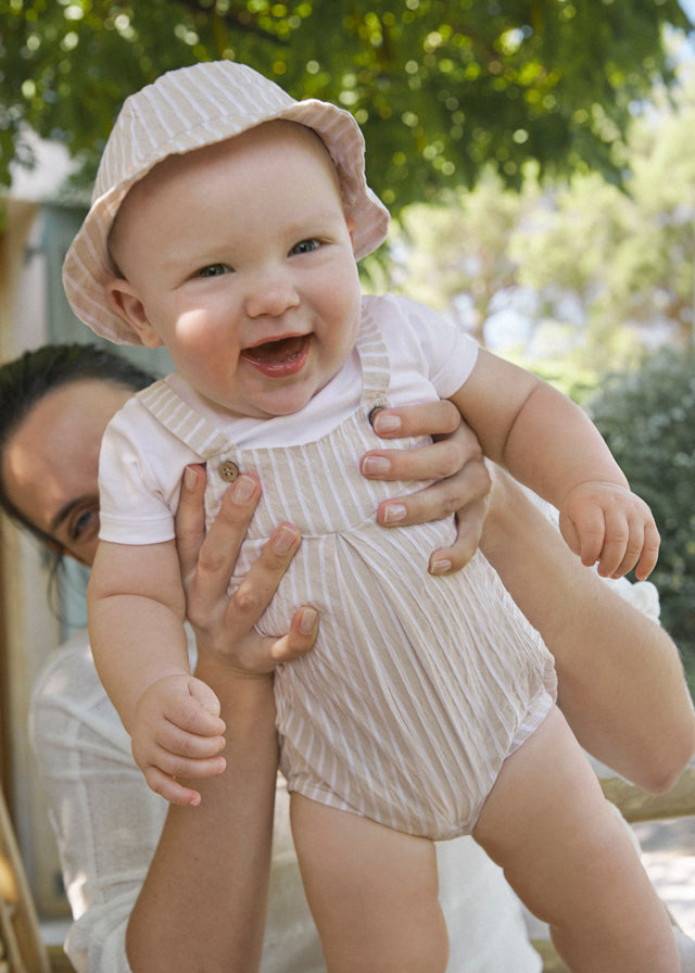 Mayoral- Baby Cream Overall/Bodysuit & Hat Set