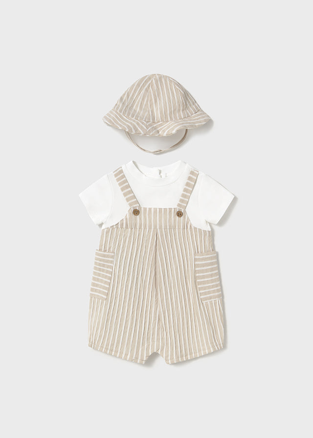 Mayoral- Baby Cream Overall/Bodysuit & Hat Set