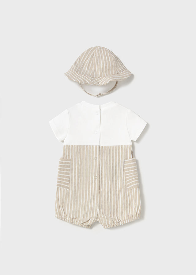 Mayoral- Baby Cream Overall/Bodysuit & Hat Set