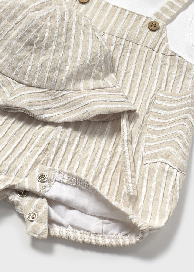 Mayoral- Baby Cream Overall/Bodysuit & Hat Set