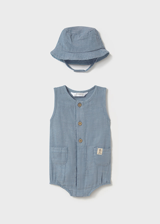 Mayoral - Baby Blue Bodysuit/Hat Set