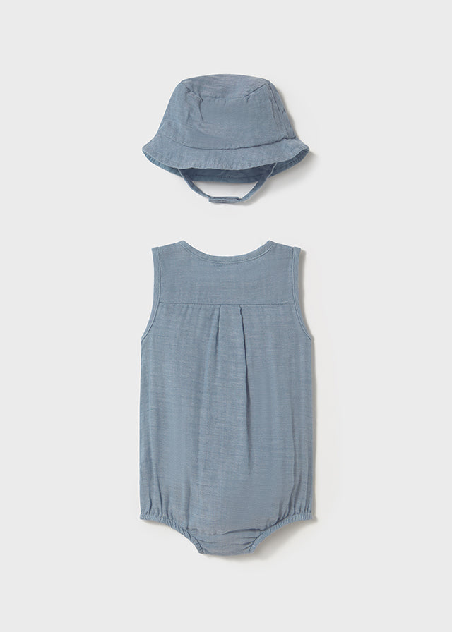 Mayoral - Baby Blue Bodysuit/Hat Set