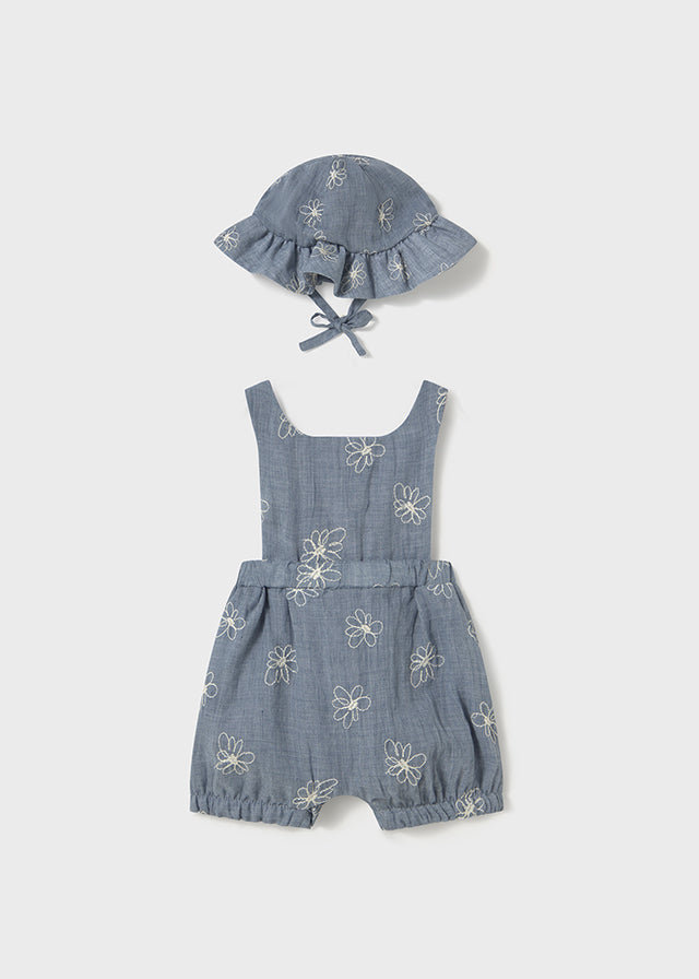 Mayoral- Blue Flower Overall/Hat Set