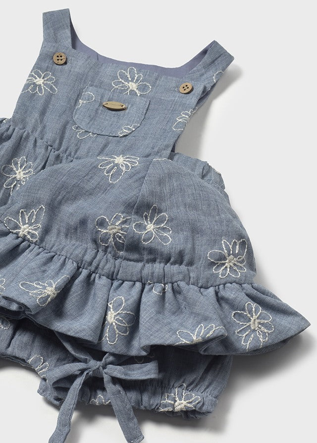 Mayoral- Blue Flower Overall/Hat Set