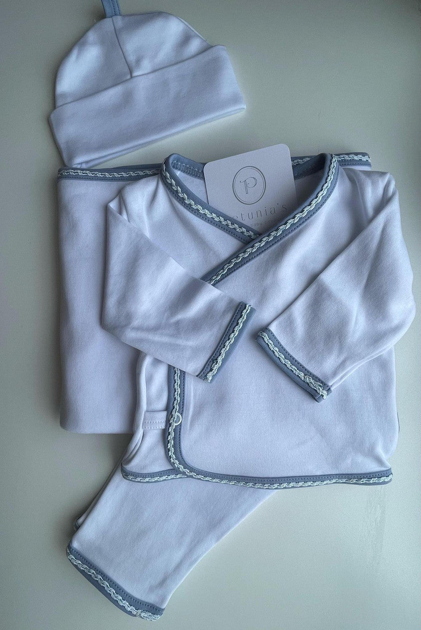 Newborn - White with Blue Edge 3 Piece Set