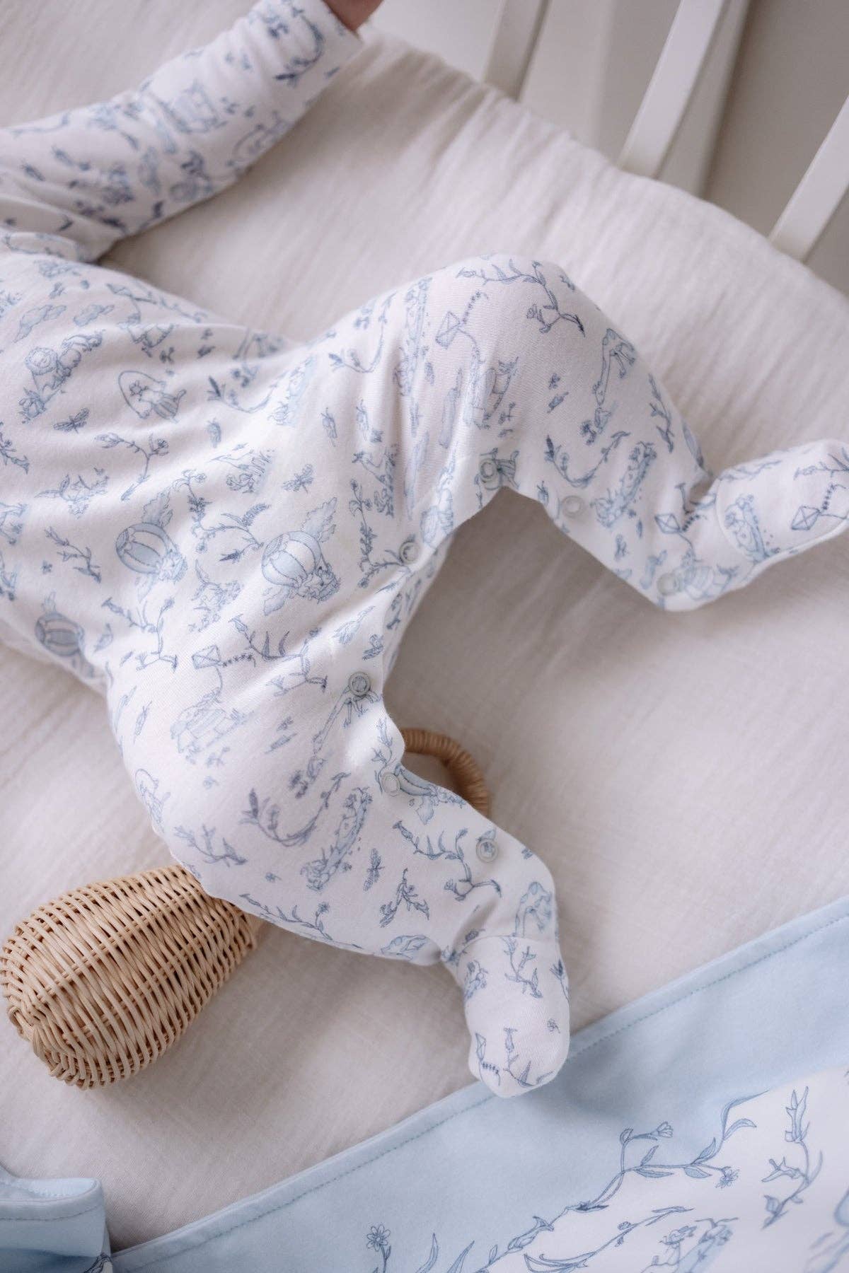 Baby Footed Onesie - Toile de Jouy/Blue