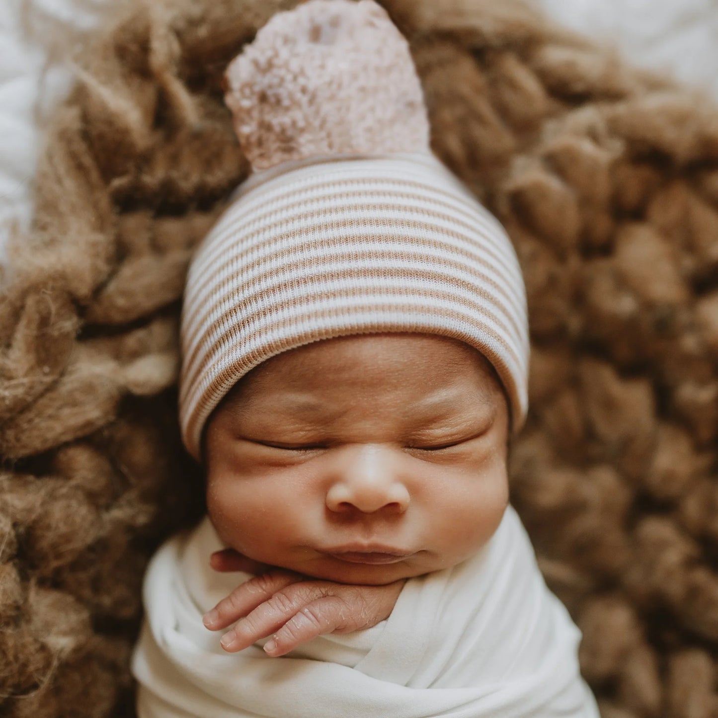ILY - Bean Tan and White Hat Pom Pom