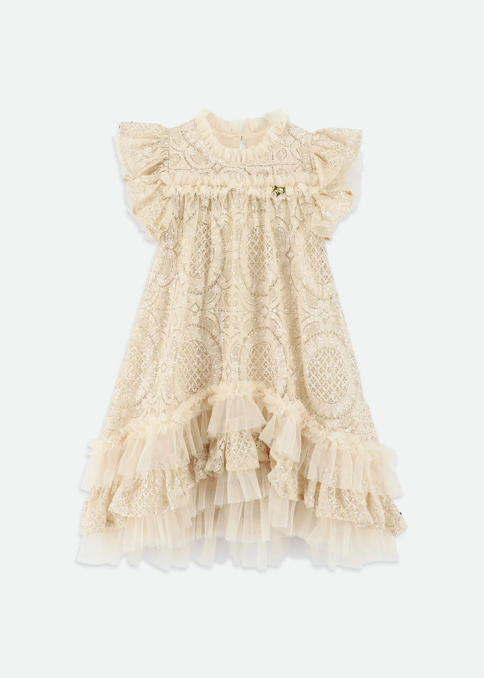 Sequin Lace Dress Biscuit