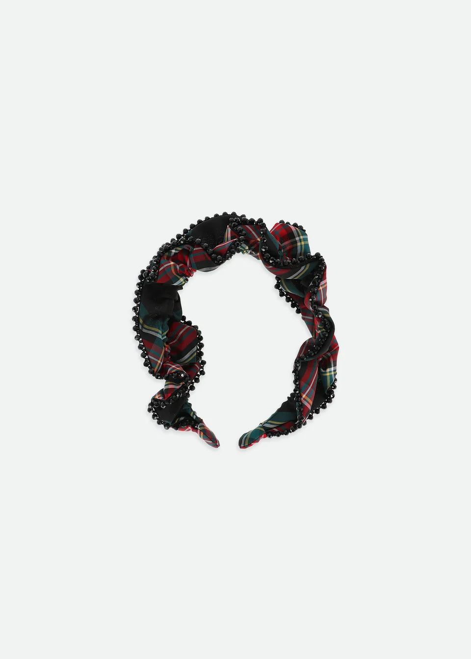 Lavinia Tartan Beaded Trim Headband Black