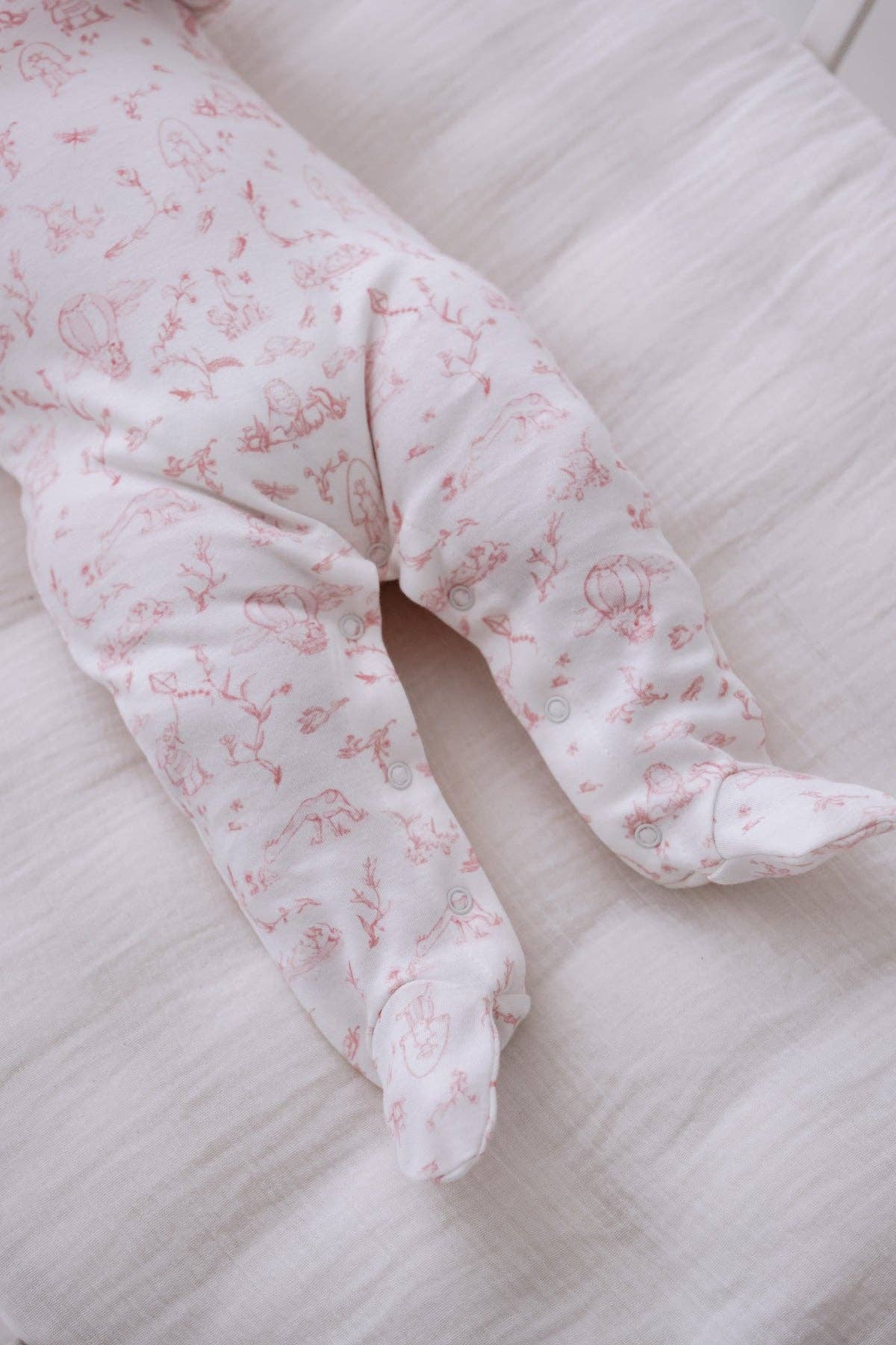 Toile de Jouy Pink- Baby Footed Onesie