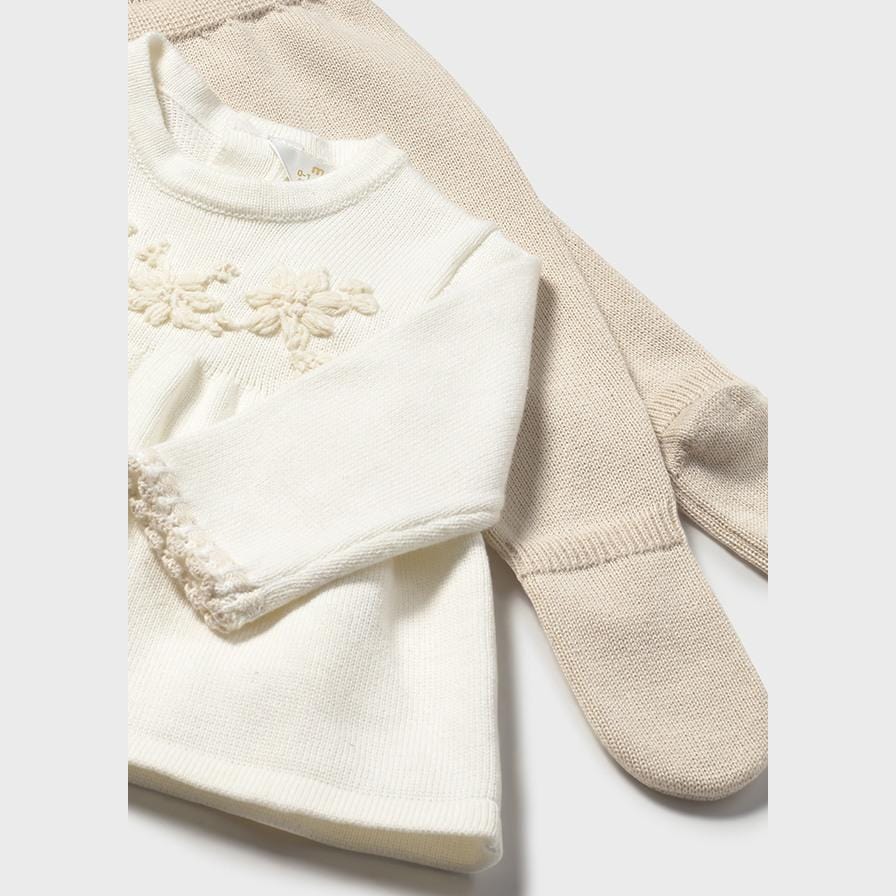 Mayoral Beige Floral Baby Knit Set
