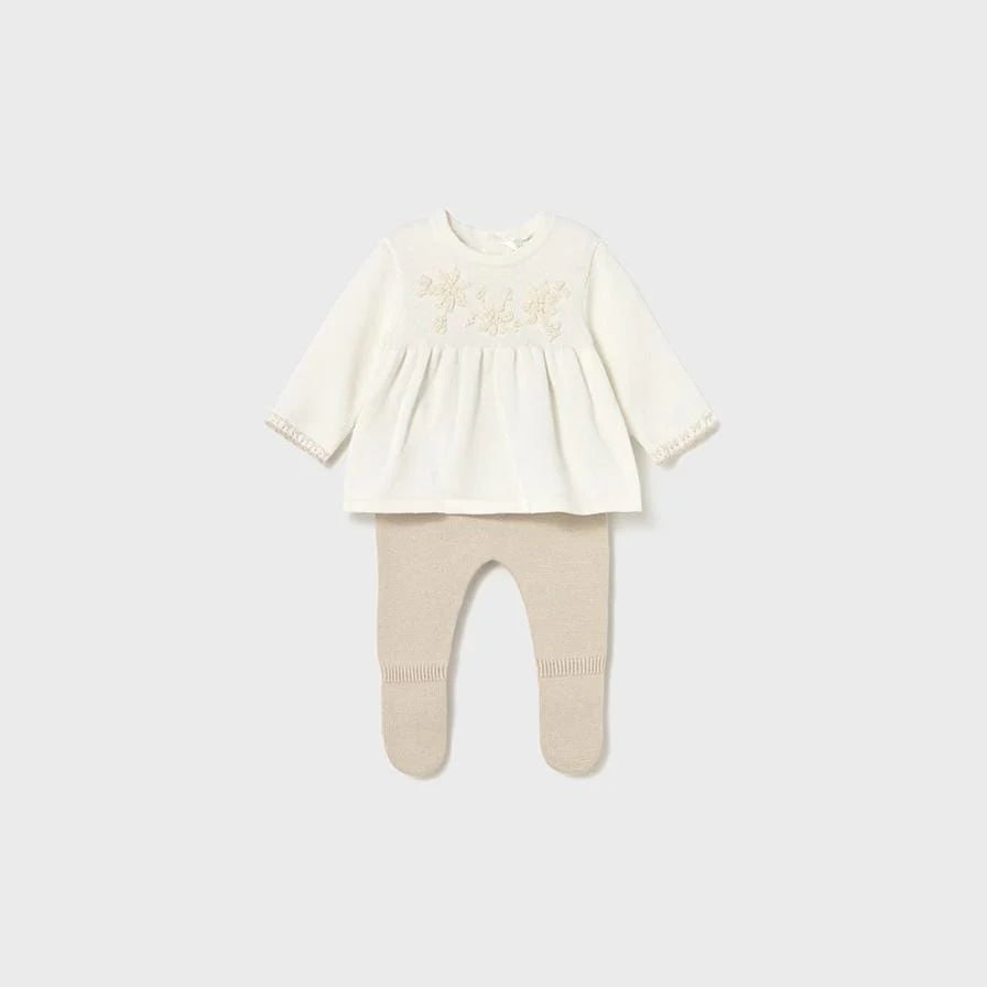Mayoral Beige Floral Baby Knit Set