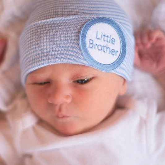 White and Blue Little Brother Newborn Hat