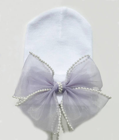 Pink, White & Black Chiffon Pearl Bow Newborn Girl Hospital
