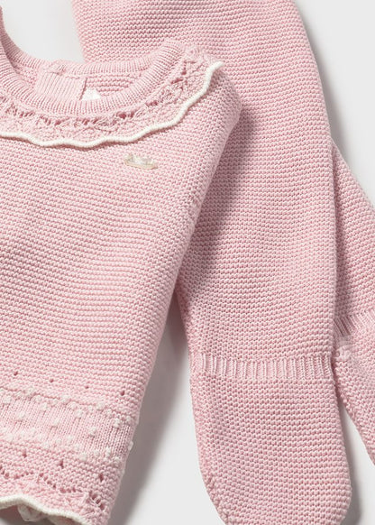 Mayoral Baby Knit w Hat - Cuarzo Pink
