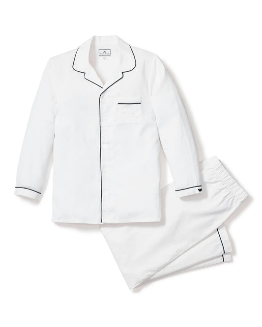 White Pajama Set with Navy Piping