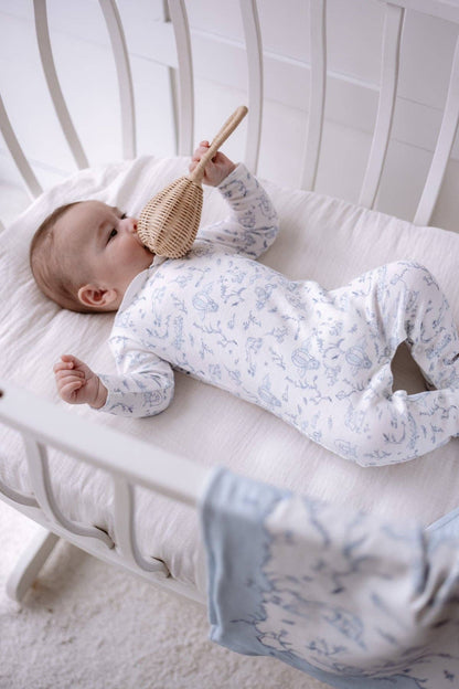 Baby Footed Onesie - Toile de Jouy/Blue