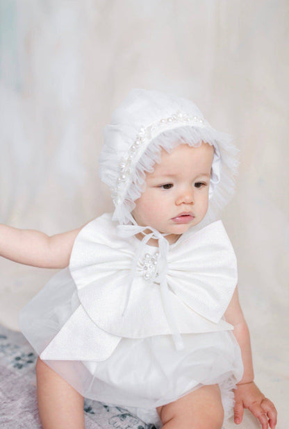 Jackie White Tulle Bonnet