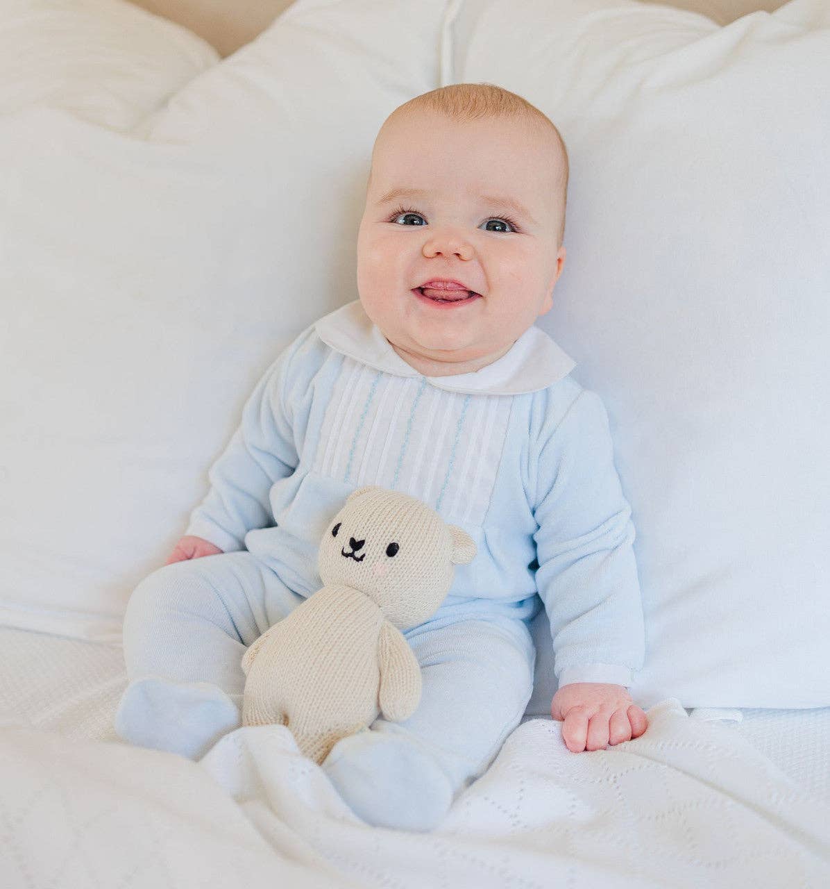 Baby Boy Feather Stitched Velour Romper with Bonnet