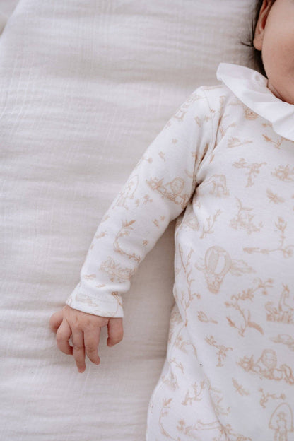 Baby Footed Onesie - Toile De Jouy/Beige
