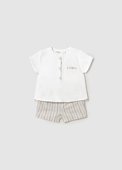 Mayoral- Baby Cream Linen/Stripe Short Set