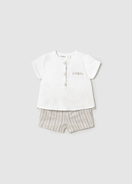 Mayoral- Baby Cream Linen/Stripe Short Set