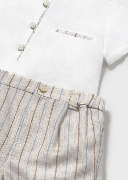 Mayoral- Baby Cream Linen/Stripe Short Set