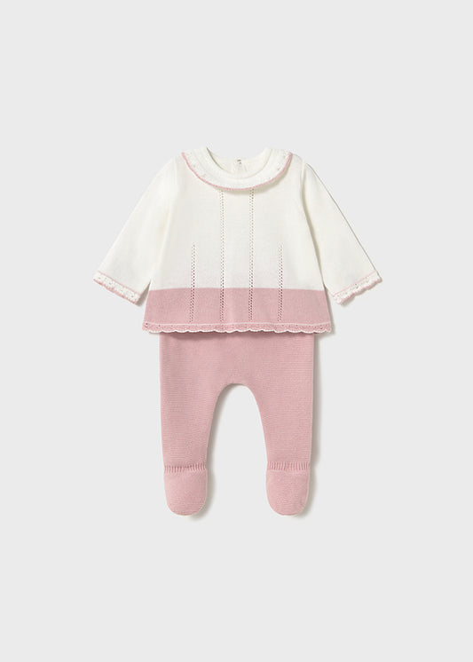 Mayoral- Sakura Pink Embroidered Long Knit Set
