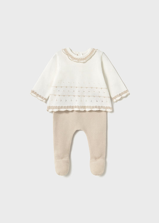 Mayoral - Piedra Cream Embroidered Long Knit Set