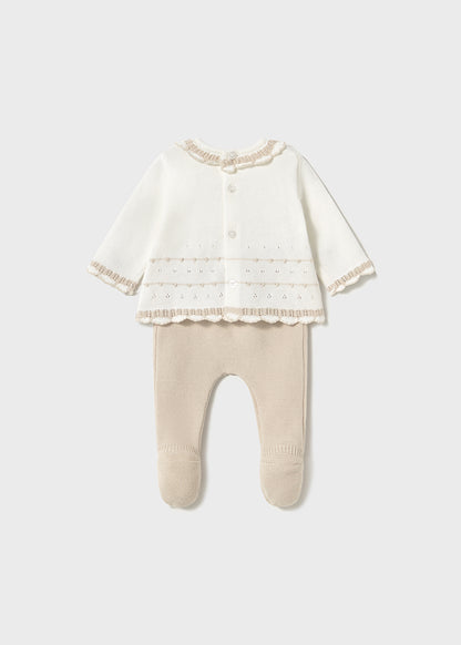 Mayoral - Piedra Cream Embroidered Long Knit Set