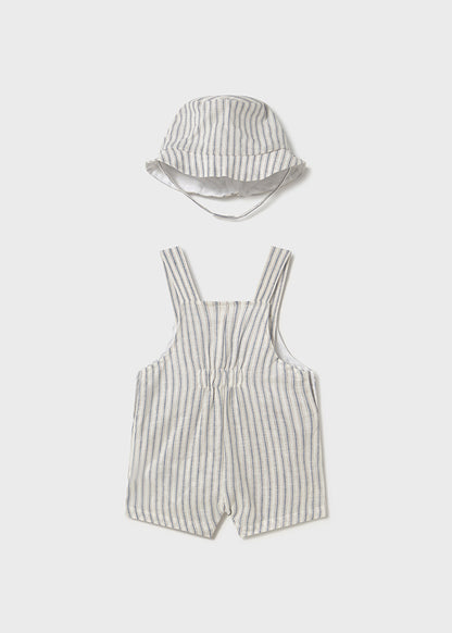 Mayoral- Boys Cream Striped Overall/Hat