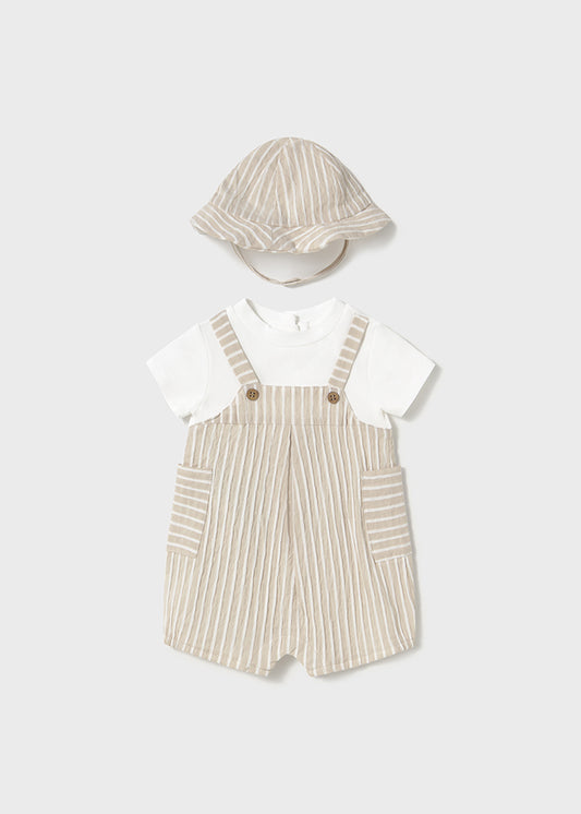Mayoral- Baby Cream Overall/Bodysuit & Hat Set