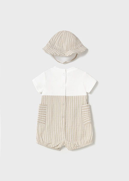 Mayoral- Baby Cream Overall/Bodysuit & Hat Set