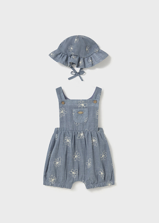 Mayoral- Blue Flower Overall/Hat Set