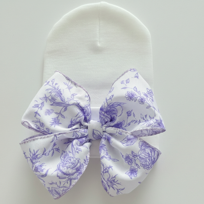 Ilybean Toile Floral Bow in Pink or Blue Newborn Girl Hat