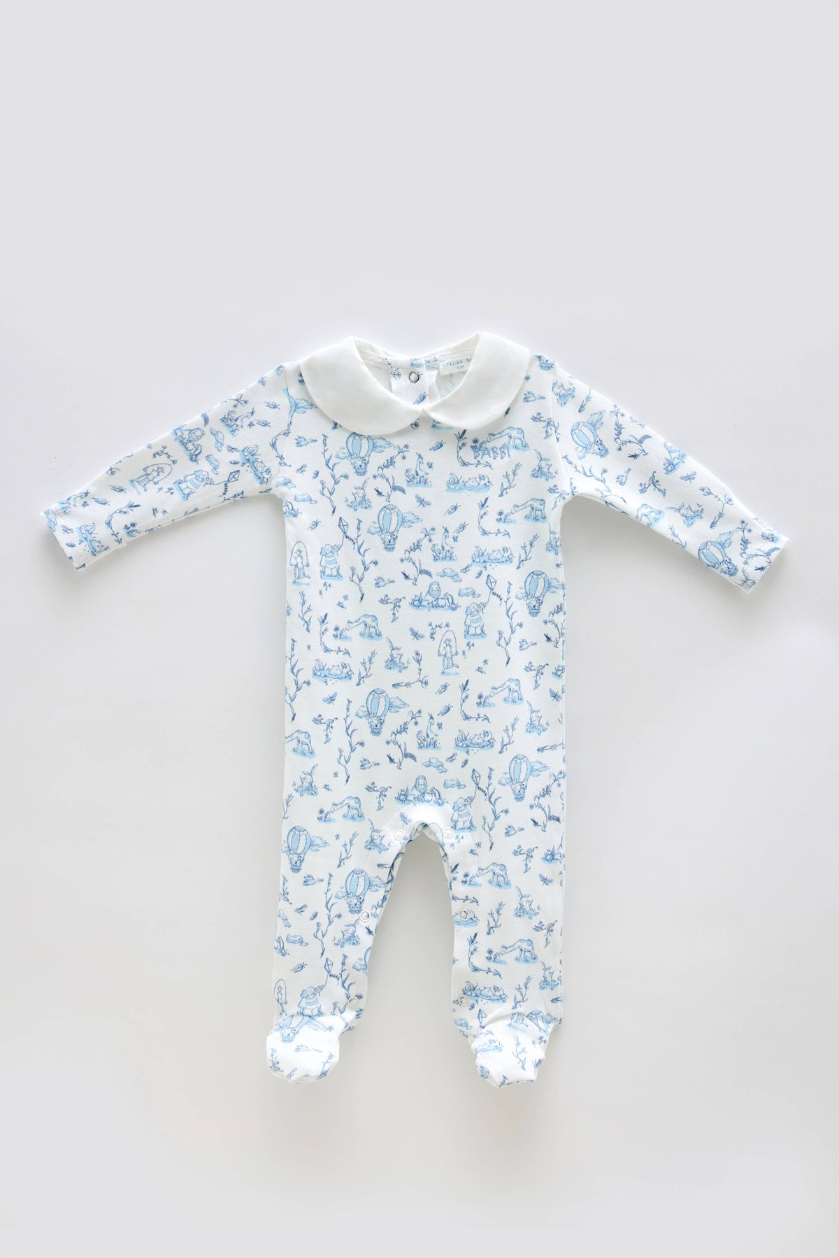Baby Footed Onesie - Toile de Jouy/Blue