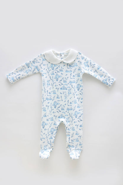 Baby Footed Onesie - Toile de Jouy/Blue