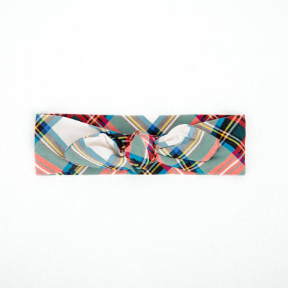 Prancer's Plaid Christmas Holiday Bamboo Topknot Headband