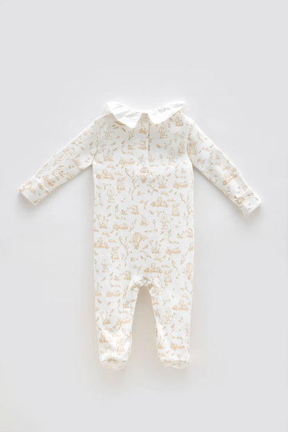 Baby Footed Onesie - Toile De Jouy/Beige