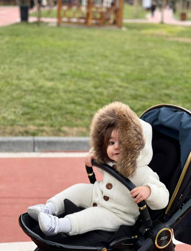 Knitted Wool Romper with Hood & Removable Fur 6407