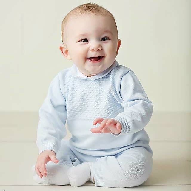 Baby Boys Pique Collar Diamond Knit Longall & Hat